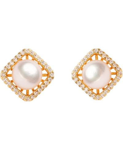 Pearl Stud Earring for Women 14K Gold Plated Stud Earrings 925 Sterling Silver Post Hypoallergenic Earring 8mm AAA+ Quality H...