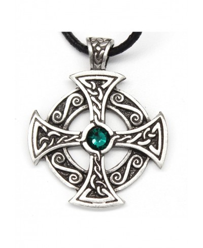 Pewter Solar Cross Pendant w/Swarovski Crystal Green May Birthday $8.65 Pendants & Coins