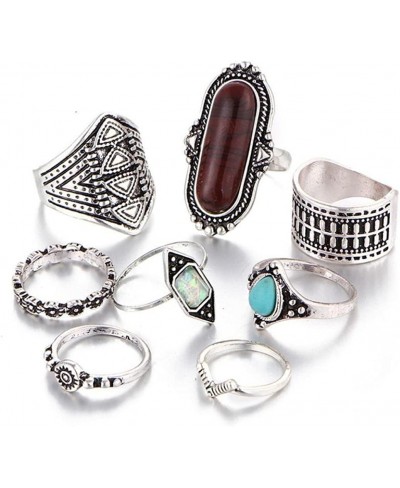 8PCS Women Vintage Boho Crystal Flower Knuckle Ring Tibetan Turkish Style $10.52 Statement