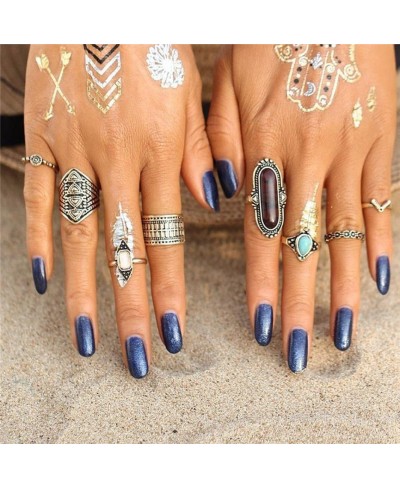 8PCS Women Vintage Boho Crystal Flower Knuckle Ring Tibetan Turkish Style $10.52 Statement