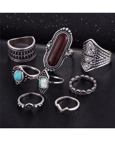 8PCS Women Vintage Boho Crystal Flower Knuckle Ring Tibetan Turkish Style $10.52 Statement