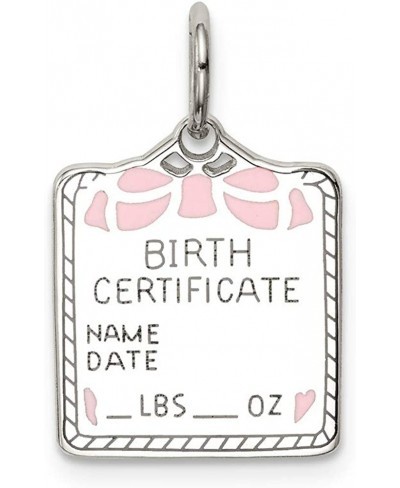 Sterling Silver Pink Birth Certificate Polished Charm $30.15 Charms & Charm Bracelets