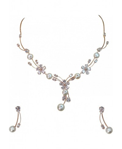 Gorgeous CZ Crystal Freshwater Pearls Floral Necklace Earrings Set $36.65 Jewelry Sets