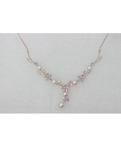 Gorgeous CZ Crystal Freshwater Pearls Floral Necklace Earrings Set $36.65 Jewelry Sets