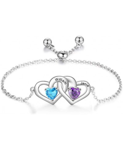 Personalized Simulated Birthstone Infinity Bracelet Custom Engraved Name Love Heart Bracelet Adjustable Bracelet for Women Gi...