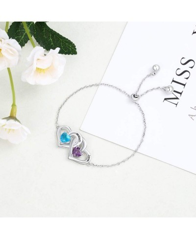 Personalized Simulated Birthstone Infinity Bracelet Custom Engraved Name Love Heart Bracelet Adjustable Bracelet for Women Gi...