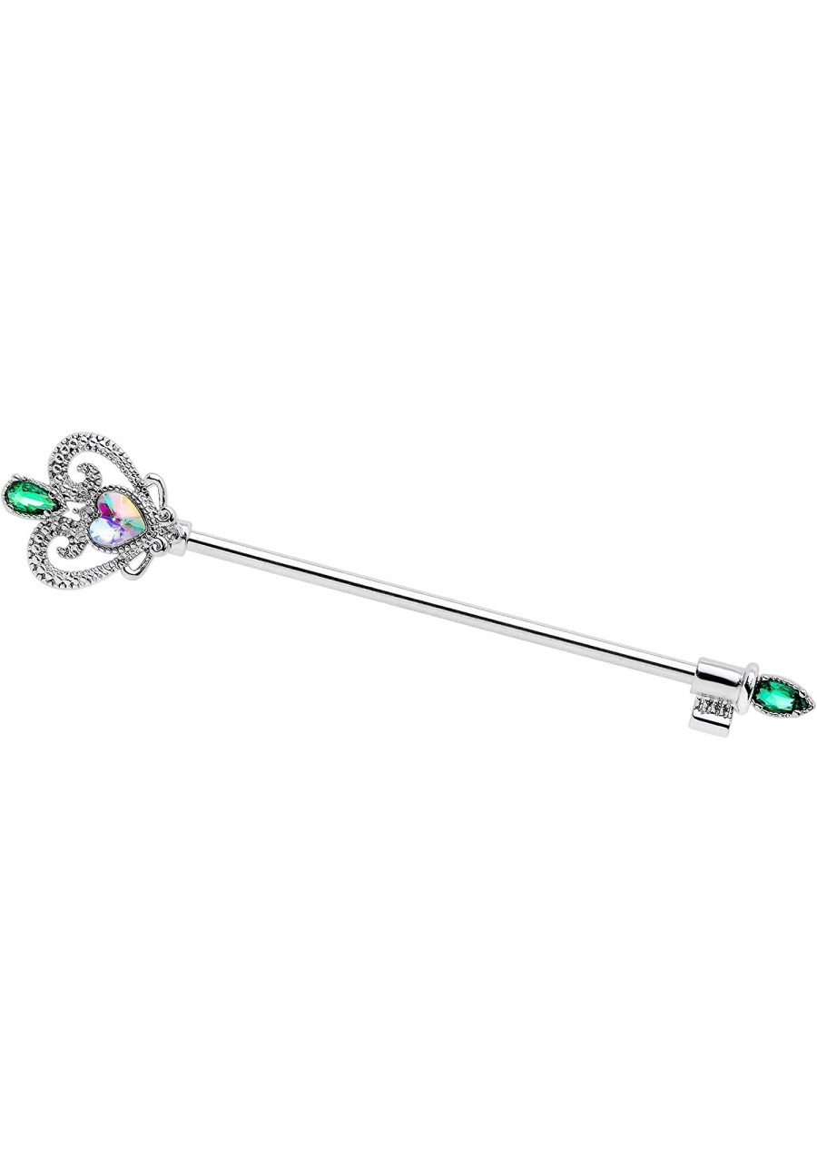 Womens 14G 316L Steel Helix Cartilage Earring Green Accent Queens Key Industrial Barbell 1 1/2 $19.68 Piercing Jewelry