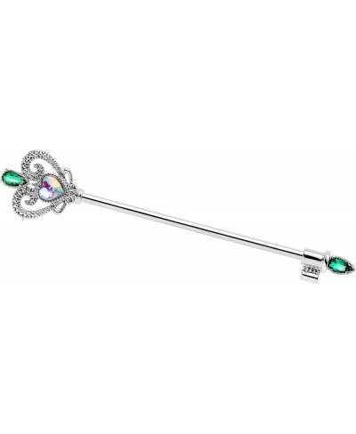 Womens 14G 316L Steel Helix Cartilage Earring Green Accent Queens Key Industrial Barbell 1 1/2 $19.68 Piercing Jewelry