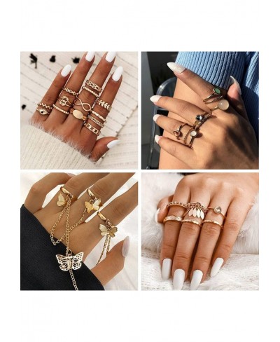 85Pcs Gold Knuckle Rings Set for Women Teen Girls Vintage Boho Punk Cross Butterfly Chain Finger Rings Stackable Rings Midi R...