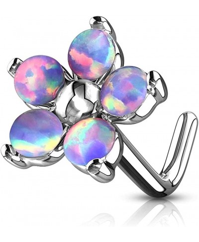 Flower with 5 Opal Petals 316L Surgical Steel L Bend Nose Stud Ring $12.50 Piercing Jewelry