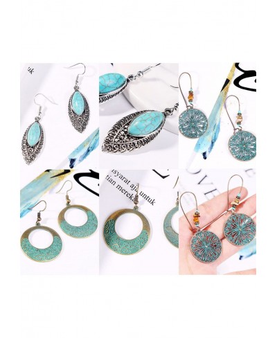 9 Pairs of Bohemian Turquoise Earrings Ethnic Style Retro Earrings Set for Women Girls Lovers Fashion Vintage Drop Dangle Ear...