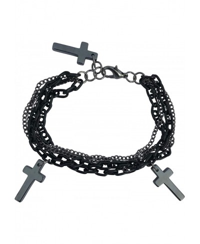 Multilayer Gothic 80s Retro Black and Gunmetal Chain Fashion Cross Charm Bracelet $14.34 Strand