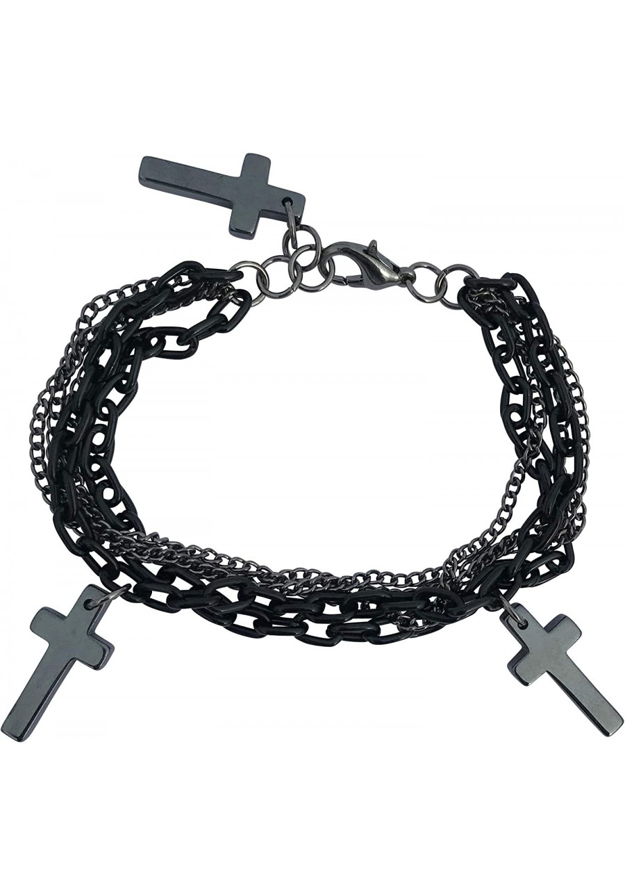 Multilayer Gothic 80s Retro Black and Gunmetal Chain Fashion Cross Charm Bracelet $14.34 Strand