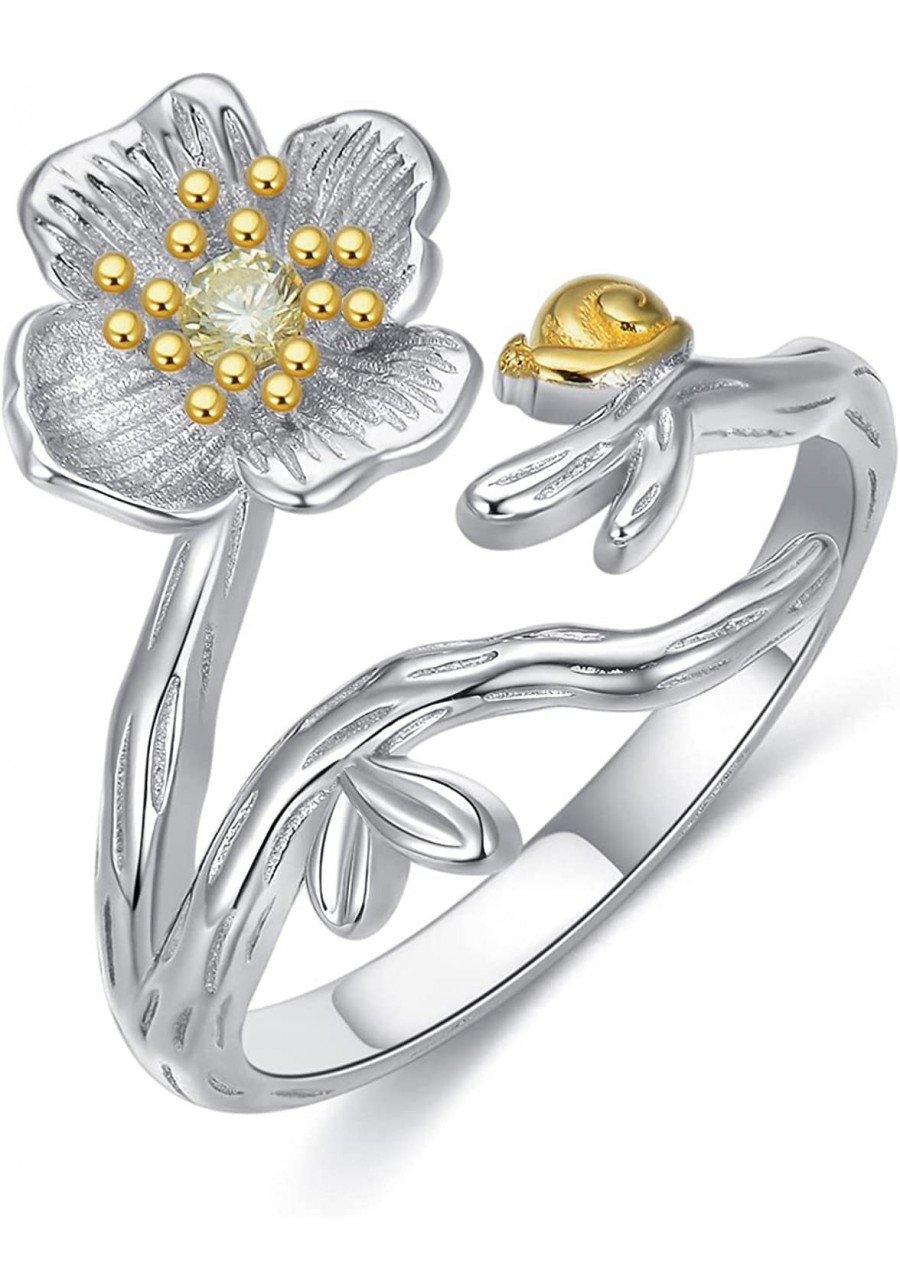 925 Sterling Silver Blooming Poppy Flower Open Ring Adjuastable Ring Jewelry Unique Gift for Women $24.12 Statement