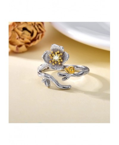 925 Sterling Silver Blooming Poppy Flower Open Ring Adjuastable Ring Jewelry Unique Gift for Women $24.12 Statement