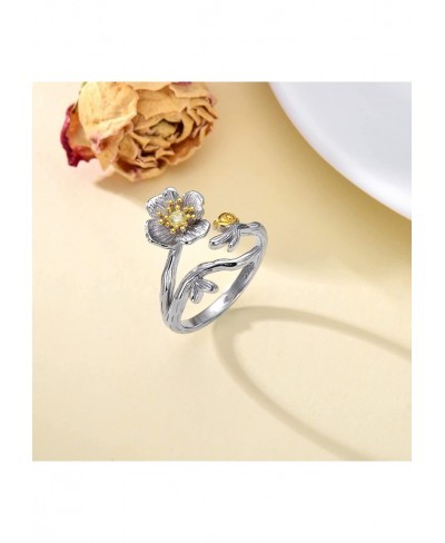 925 Sterling Silver Blooming Poppy Flower Open Ring Adjuastable Ring Jewelry Unique Gift for Women $24.12 Statement