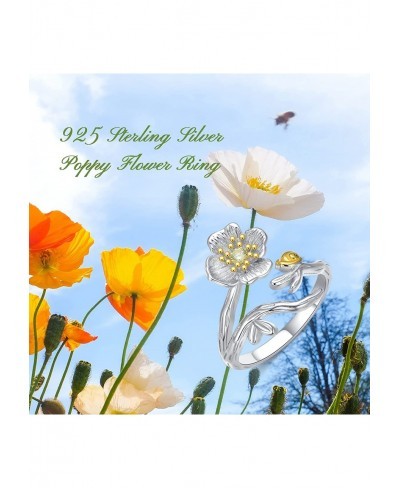 925 Sterling Silver Blooming Poppy Flower Open Ring Adjuastable Ring Jewelry Unique Gift for Women $24.12 Statement