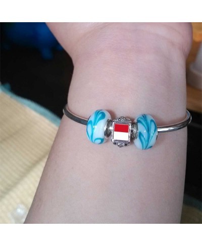 Silver Plated Indonesia Flag Photo Black Crystal Flower Charm Beads European Bracelets Compatible $24.83 Charms & Charm Brace...