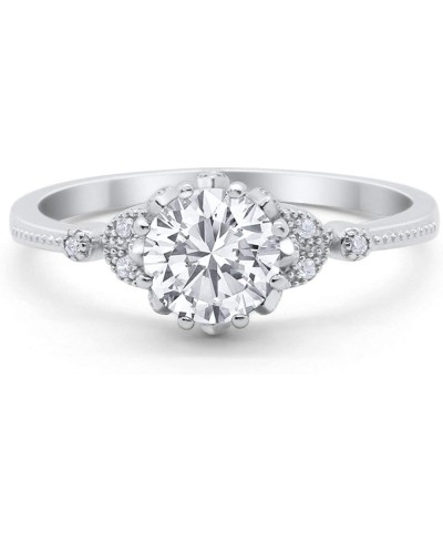 Floral Art Deco Wedding Engagement Ring Round Cubic Zirconia 925 Sterling Silver $19.25 Engagement Rings