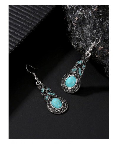 3 Pieces Turquoise Jewelry Set Bohemian Turquoise Necklace Drop Dangle Earrings Adjustable Turquoise Bead Bracelet for Women ...