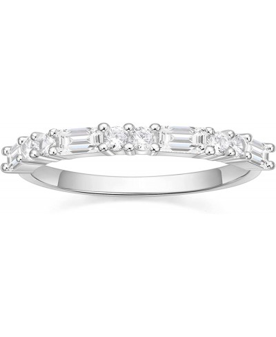 Wedding Band for Women Cubic Zirconia Ring Baguette Round Thin Stackable Rings Eternity Band for Her Gold/Silver Size 4-10 $1...