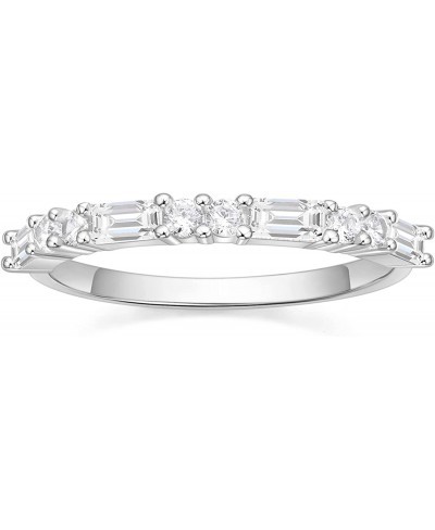 Wedding Band for Women Cubic Zirconia Ring Baguette Round Thin Stackable Rings Eternity Band for Her Gold/Silver Size 4-10 $1...