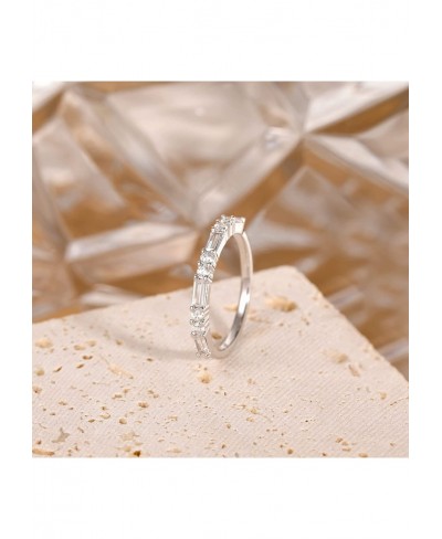 Wedding Band for Women Cubic Zirconia Ring Baguette Round Thin Stackable Rings Eternity Band for Her Gold/Silver Size 4-10 $1...