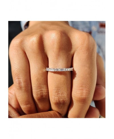 Wedding Band for Women Cubic Zirconia Ring Baguette Round Thin Stackable Rings Eternity Band for Her Gold/Silver Size 4-10 $1...