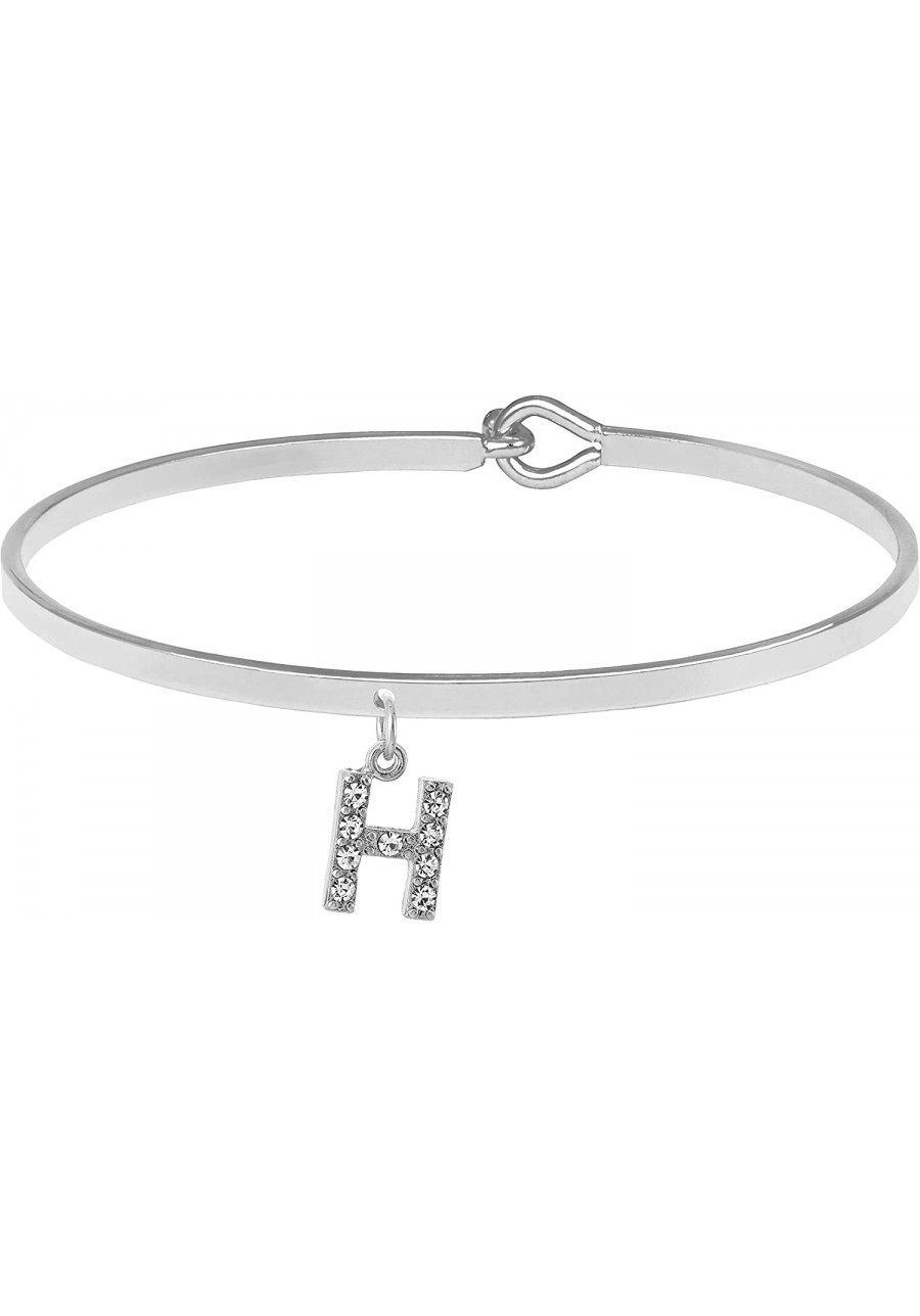 Crystal Initial Charm Bangle Bracelet with Lock for Tight Design $11.72 Bangle