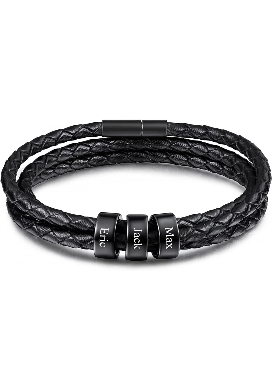 Mens Leather Braided Bracelets with 2-6 Custom Name Beads Engraved Customized Gifts for Men Women Rope Bracelet Boyfriend Gif...