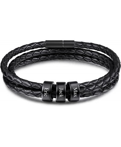 Mens Leather Braided Bracelets with 2-6 Custom Name Beads Engraved Customized Gifts for Men Women Rope Bracelet Boyfriend Gif...