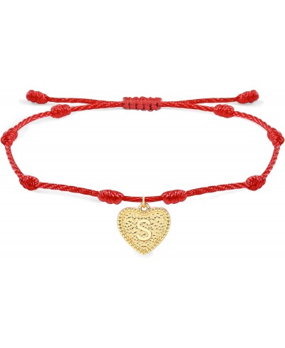Red String Bracelet Gold Heart Initial Bracelet Kabbalah Protection Red String Bracelet Adjustable Handmade Cord Bracelet for...