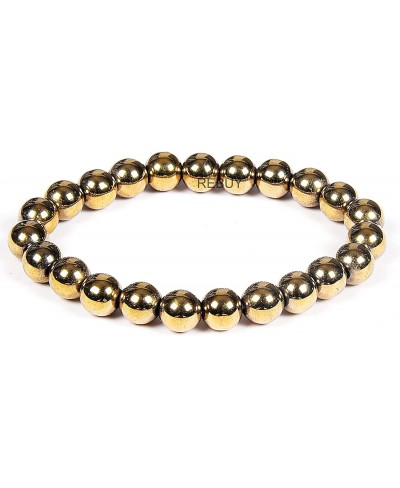 Golden Pyrite Bracelet Natural Crystal Healing Gemstone Chakra Bracelet Jewelry for Men & Women Bead Size 8 mm Color Golden L...