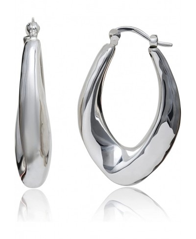 Women's Earrings - 925 Sterling Silver Textured Hammered Tribal Oval Hoop Earrings $26.49 Hoop