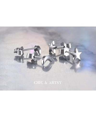 2 Pairs Moon Star Earrings 925 Sterling Silver Crescent Moon Earrings High Polish Tiny Cartilage Studs Set for Women $23.49 Stud