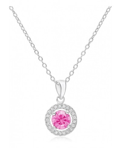 Sterling Silver Simulated Tourmaline October CZ Birthstone Halo Pendant $19.32 Pendants & Coins