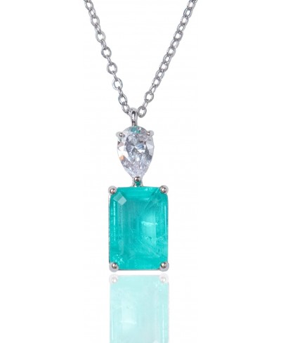 Paraiba Tourmaline Pendant Necklace Cyan Gemstone Rectangular Necklace Silver Chain Necklaces for Women DaintyJewelry Gift $3...