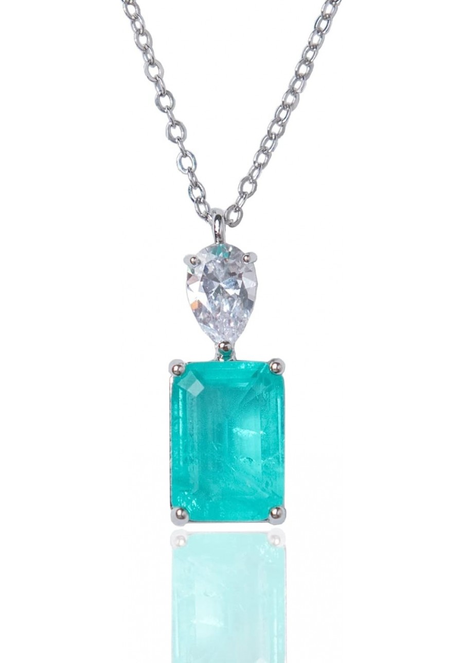 Paraiba Tourmaline Pendant Necklace Cyan Gemstone Rectangular Necklace Silver Chain Necklaces for Women DaintyJewelry Gift $3...