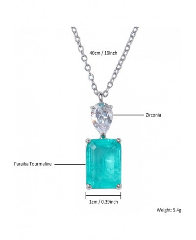 Paraiba Tourmaline Pendant Necklace Cyan Gemstone Rectangular Necklace Silver Chain Necklaces for Women DaintyJewelry Gift $3...