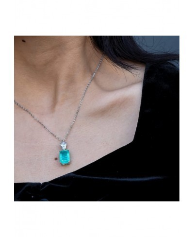 Paraiba Tourmaline Pendant Necklace Cyan Gemstone Rectangular Necklace Silver Chain Necklaces for Women DaintyJewelry Gift $3...