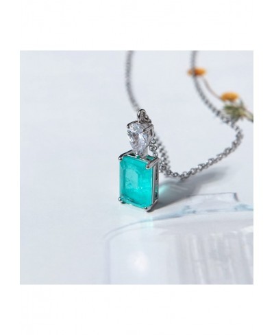 Paraiba Tourmaline Pendant Necklace Cyan Gemstone Rectangular Necklace Silver Chain Necklaces for Women DaintyJewelry Gift $3...