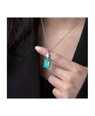 Paraiba Tourmaline Pendant Necklace Cyan Gemstone Rectangular Necklace Silver Chain Necklaces for Women DaintyJewelry Gift $3...