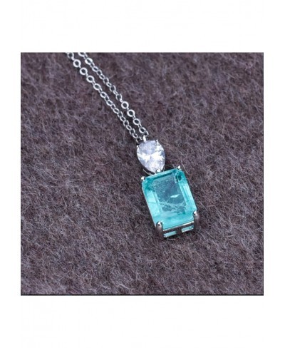 Paraiba Tourmaline Pendant Necklace Cyan Gemstone Rectangular Necklace Silver Chain Necklaces for Women DaintyJewelry Gift $3...