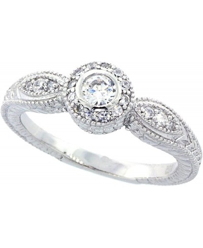 Sterling Silver Rhodium Plated Round CZ Bezel Set Vintage Style Engagement Ring 7mm (Size 6 to 9) $28.49 Engagement Rings