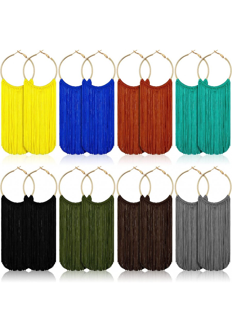 8 Pairs Hoop Statement Tassels Dangle Drop Earrings Bohemian Tassel Earrings Set Colorful Fringe Statement Earrings for Women...