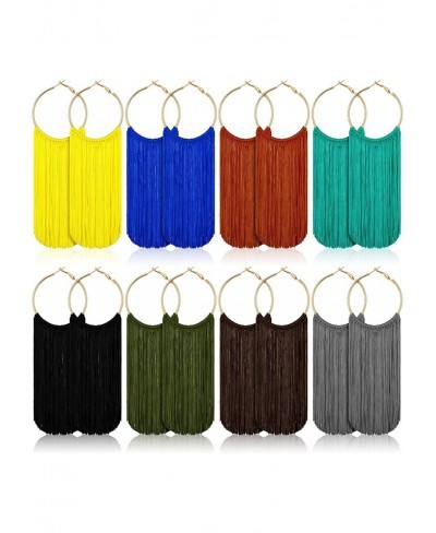 8 Pairs Hoop Statement Tassels Dangle Drop Earrings Bohemian Tassel Earrings Set Colorful Fringe Statement Earrings for Women...