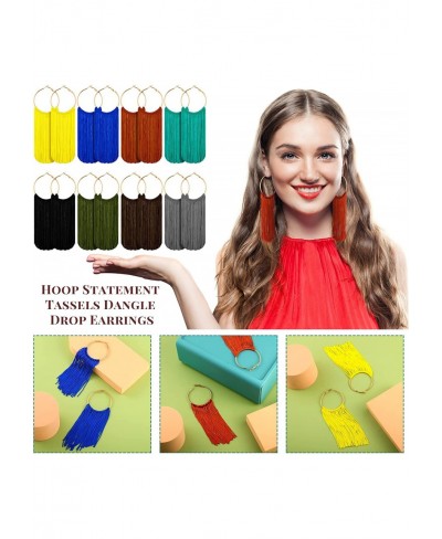 8 Pairs Hoop Statement Tassels Dangle Drop Earrings Bohemian Tassel Earrings Set Colorful Fringe Statement Earrings for Women...