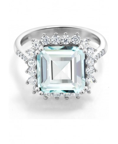 925 Sterling Silver Sky Blue Simulated Aquamarine Women's Ring (4.83 Cttw Octagon Cut 10MM Available In Size 5 6 7 8 9) $41.1...