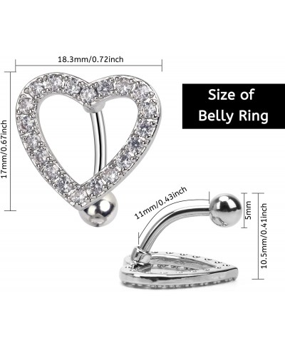 Heart Belly Button Rings Paved CZ Navel Ring 14G Dangle Belly Rings Stainless Steel Navel Heart Piercing Jewelry for Women $9...