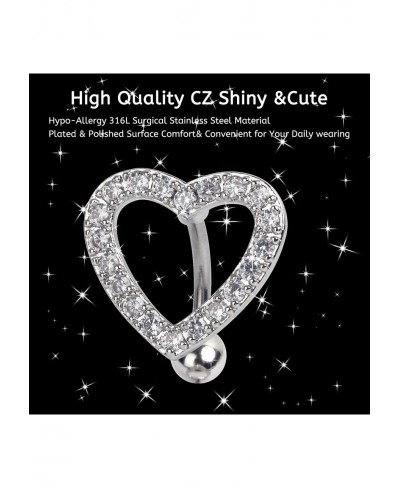 Heart Belly Button Rings Paved CZ Navel Ring 14G Dangle Belly Rings Stainless Steel Navel Heart Piercing Jewelry for Women $9...